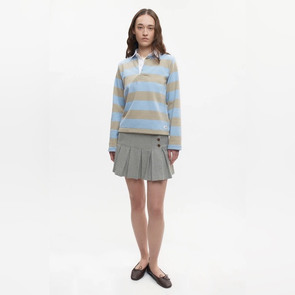 KOTN Shrunken Rugby Shirt - Taupe/Powder Cropped Striped Cotton Longsleeve - Picture 4 of 7